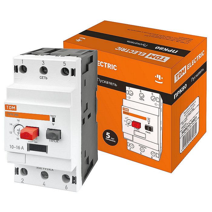 Силовой автомат для защиты двигателя TDM Electric ПРК80 16А 3P, термомагнитный расцепитель, SQ0212-0021