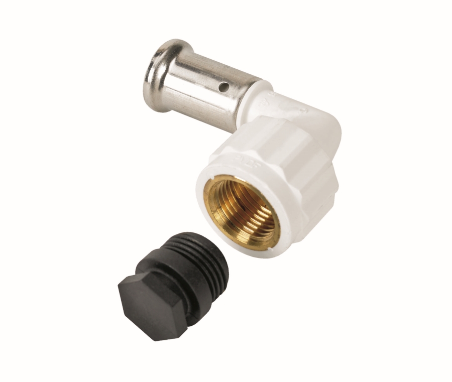 Угольник ВР 20x1/2 ВР 90 град., ПВДФ пресс, белый