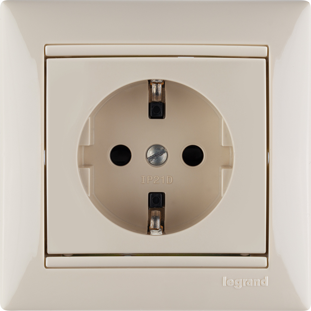 Розетка 1-м СП Valena 16А IP21 230/250В 2P+E с заземл. защ. шторки на винтах механизм сл. кость Leg 774321