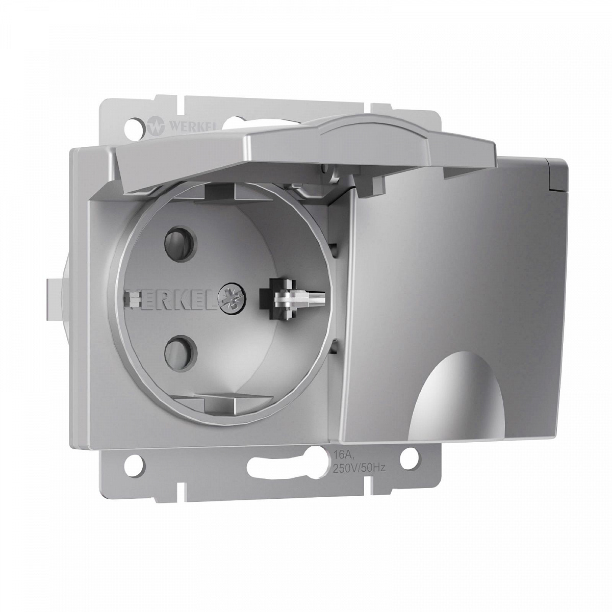 Розетка двойная влагозащ. с зазем. с защит. крышками и шторками серебряный W1172206