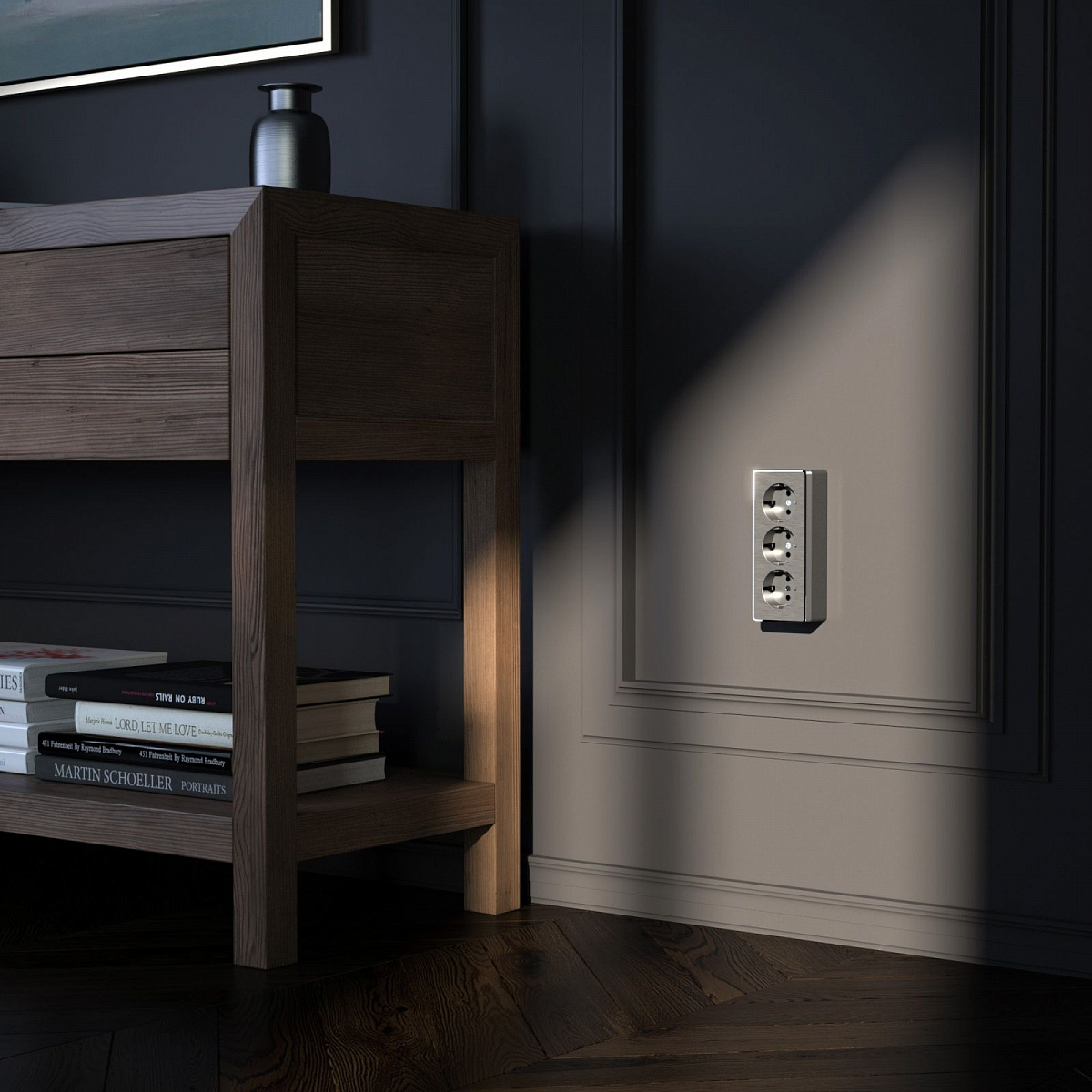 Розетка тройная с заземлением и шторками Gallant графит рифленый W5073104