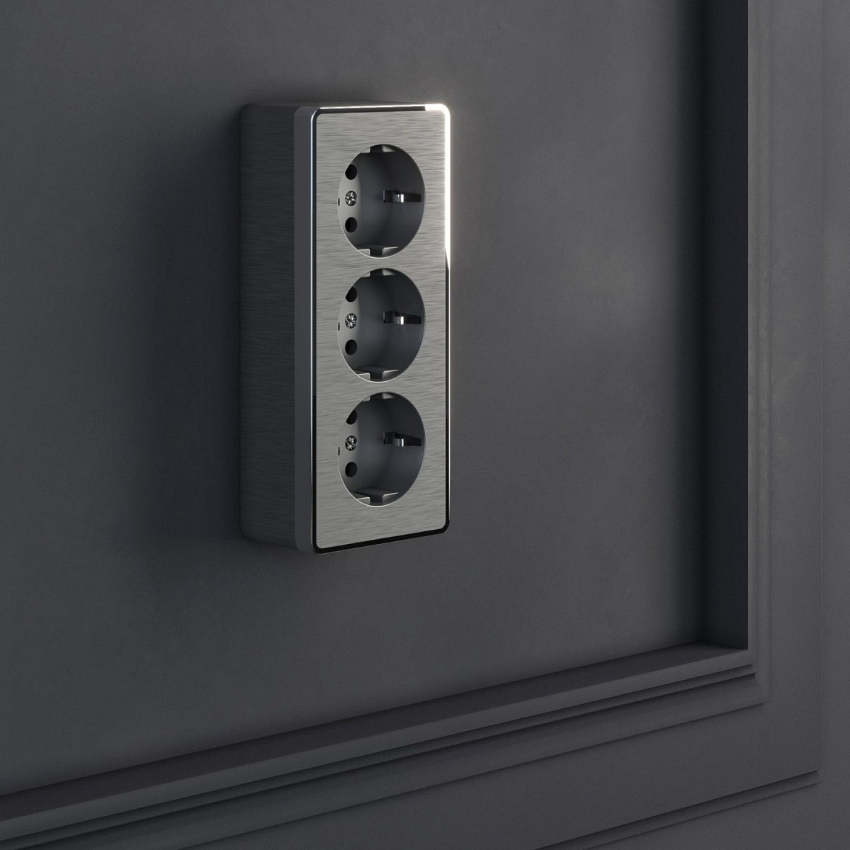 Розетка тройная с заземлением и шторками Gallant графит рифленый W5073104