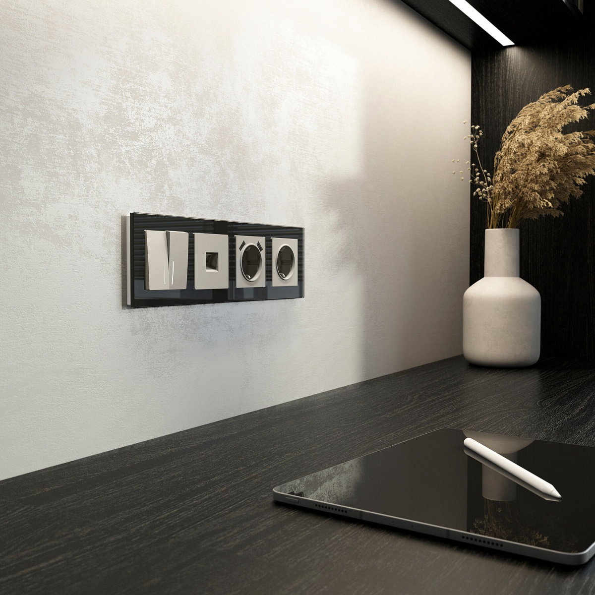 Выключатель двухклавишный проходной с подсветкой (дымчатый) W1222104