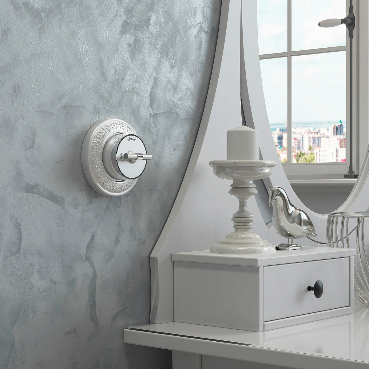 Выключатель на 4 положения двухклавишный Vintage серебро матовый/хром W5822054